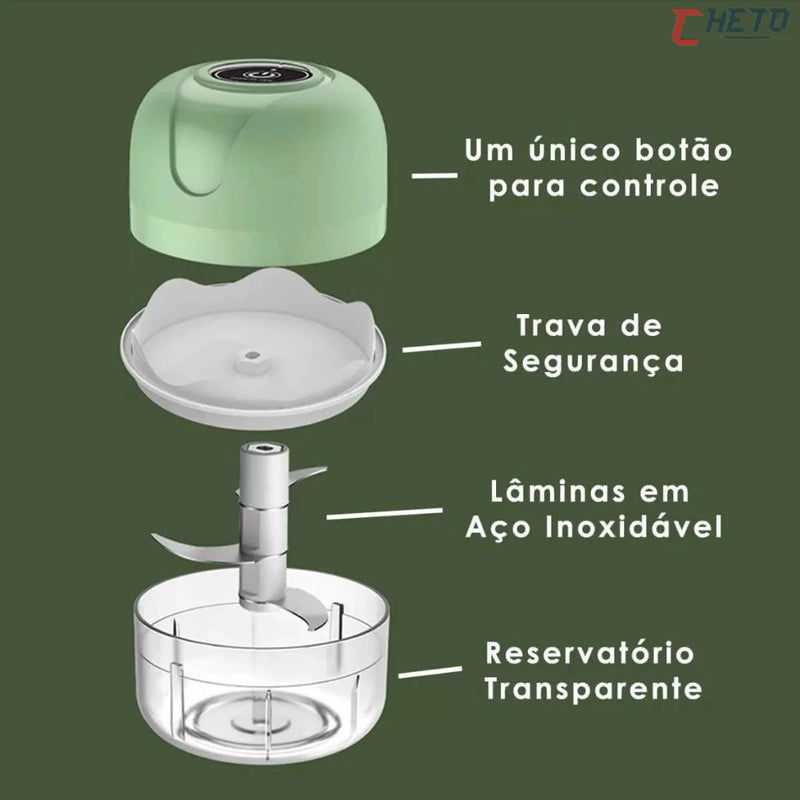 Mini Processador Triturador Sem Fio Elétrico 250ML De Alimentos Para Legumes, Alho, Cebola e Gengibre