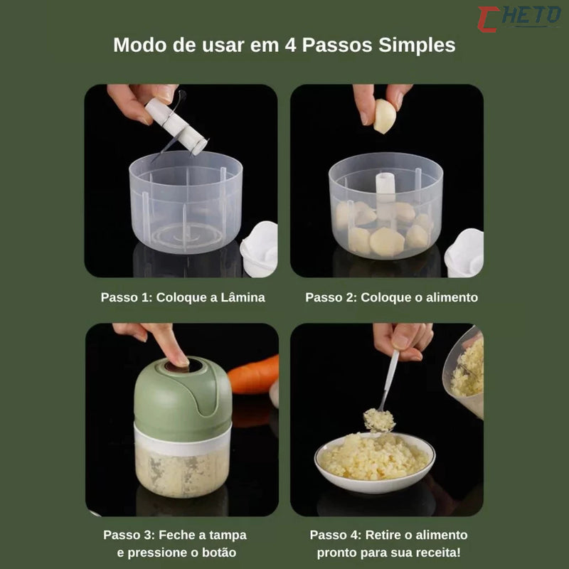 Mini Processador Triturador Sem Fio Elétrico 250ML De Alimentos Para Legumes, Alho, Cebola e Gengibre