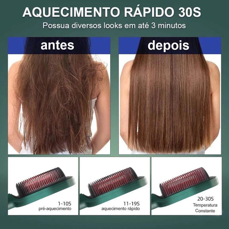 Escova Alisadora Bivolt 5 em 1 GOLDHAIR (BIVOLT)- Alisa, Hidrata, Modela, Alinha e Anti-Frizz